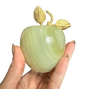 Handmade Vintage Onyx Paperweight Apple Natural Stone Carved Polished Heavy 3.5"